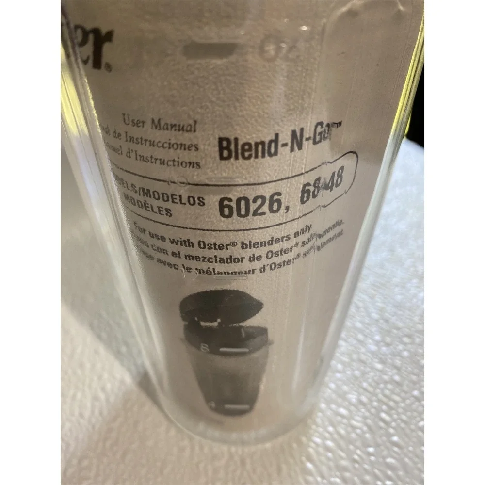 Oster Blend-N-Go Personal Blender Cup 20oz Clear New Travel Lid 6026 6848